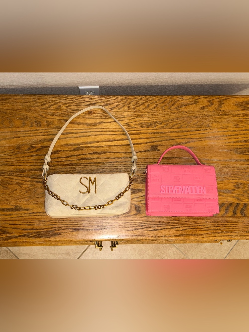 2 Steve Madden Purses Hot Pink Mini Bag & Gray Quilted Shoulder Bag